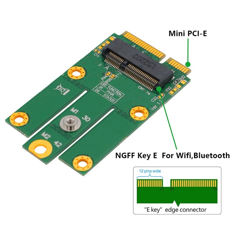 M.2 NGFF/Key E Card to MPCIe (PCIe+USB) Adapter MPCIe Slot Support Windows 2000 XP for Laptop Desktop