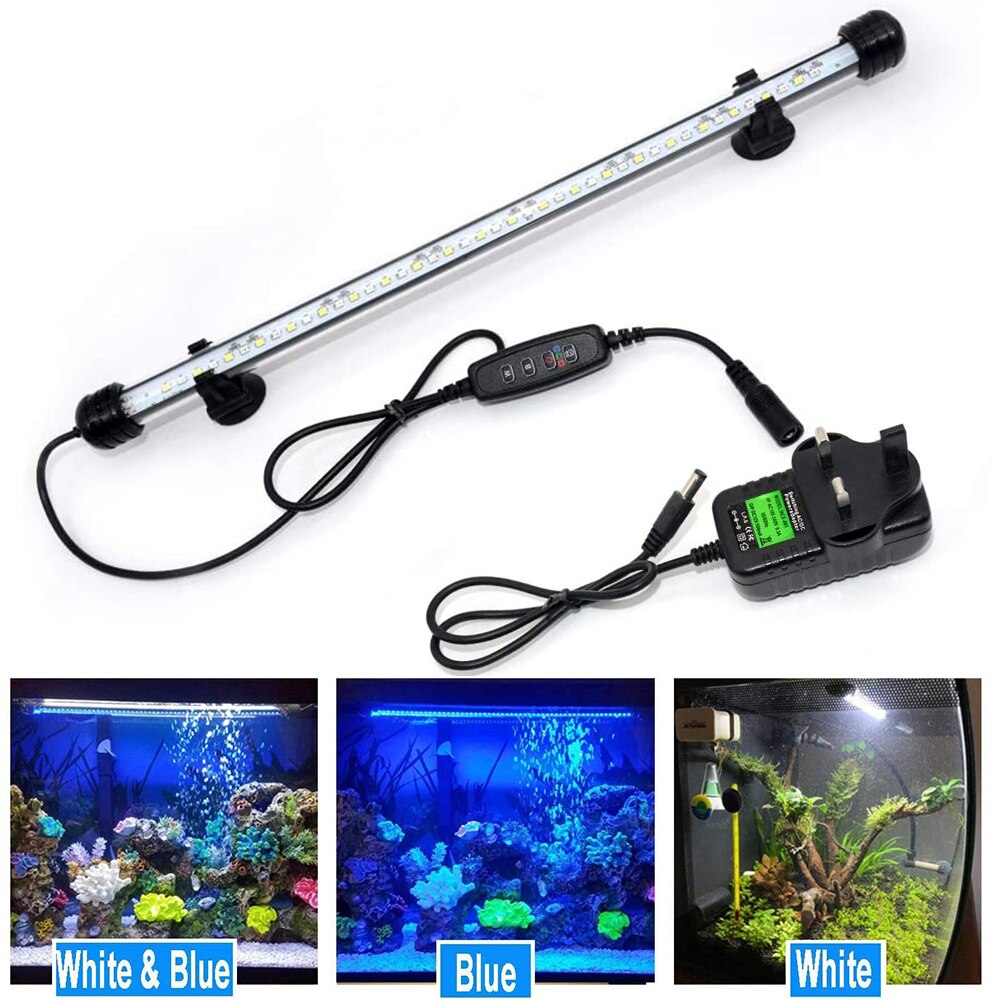 LED Aquarium Lights Waterproof Fish Tank Light Submersible Underwater Clip Lamp Aquatic Decor lamp with Timer Auto On/Off D30: 37cm 42LEDs UK Plug