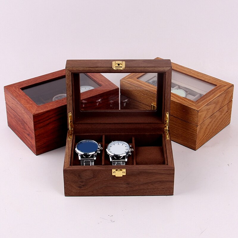 3 Slots Wooden Watch Display Case, Glass Topped Wooden Watch Display Case Watch Jewelry Organizer