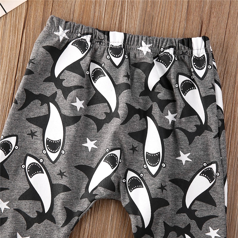 Kids Baby Boy Girl Cotton Autumn Winter Pants Cartoon Sharks Printed Clothes Bottom Harem Pants Toddler Trousers