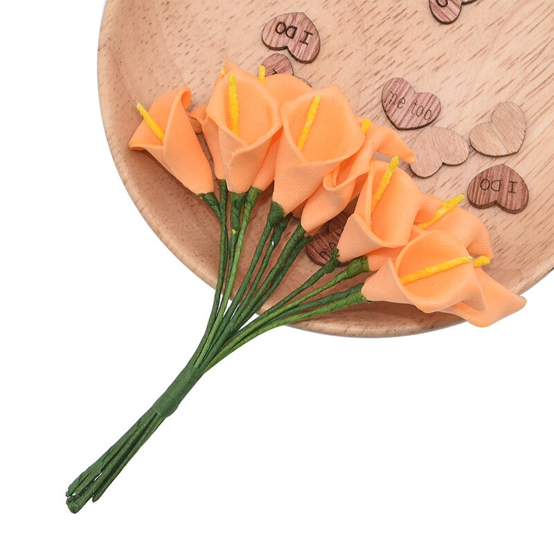 144 Stuks Mini Schuim Calla Lelie Kunstbloemen Boeket Voor Bruiloft Decoratie Home Decor Handgemaakte Cadeau Taart Kaart Bloemen Ambachten: L09 orange