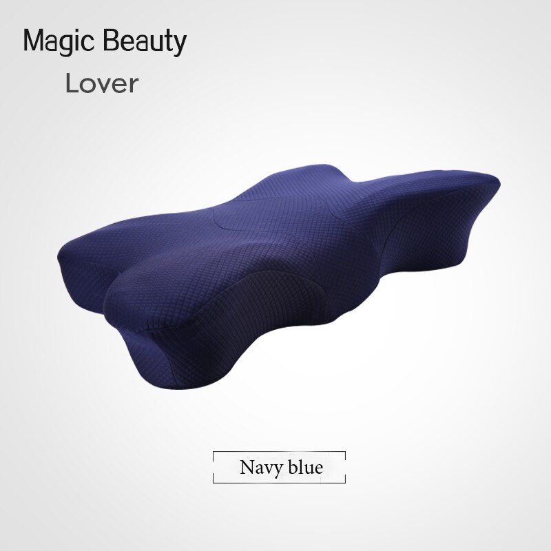 Almohadas de cama en forma de mariposa, almohada de espuma viscoelástica, Cervical, ortopédica, para el cuidado de la salud, de rebote lento para dormir: Navy blue