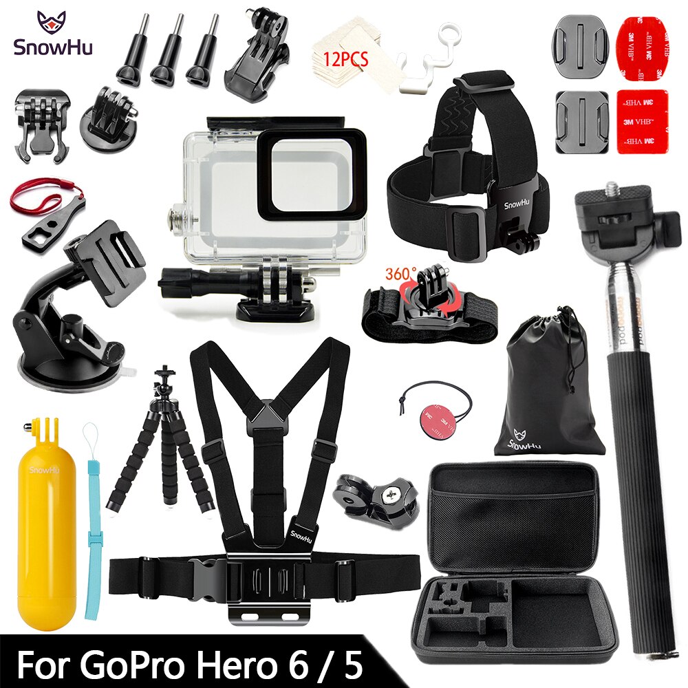 Snowhu för gopro tillbehör set för gopro hero 7 6 5 vattentätt fodral skydd ram monopod för go pro hero 7 6 5 gs73: Gs73c