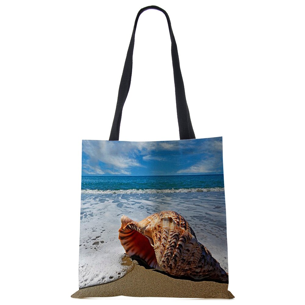 Dames Schoudertas Blauwe Oceaan Zeester Strand Zand Prints Tote Bag Linnen Stof Mooie Casual Praktische Handtas: 1