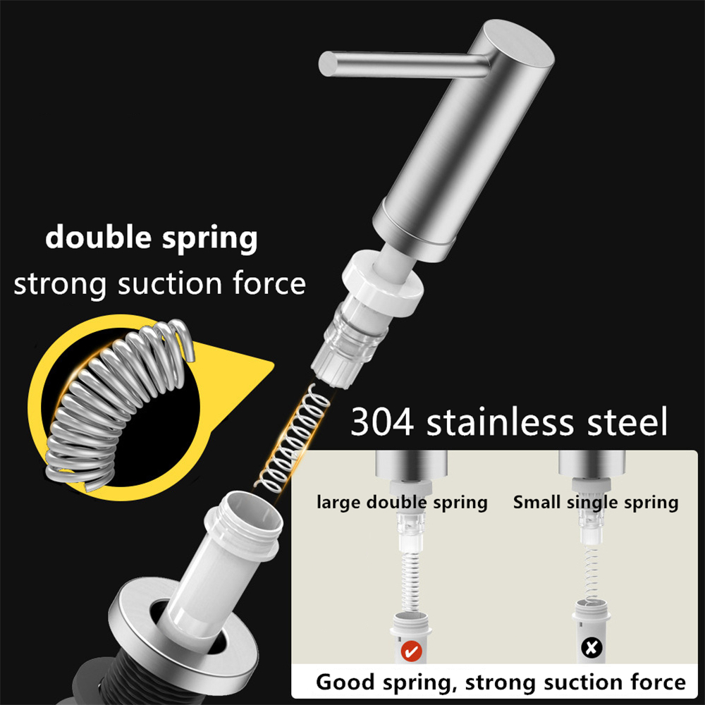 Built-in Pump Kitchen Liquid Soap Dispenser Bottle Stainless Steel Brushed Black Detergent Dispenser Hand Pressure Sink Counter