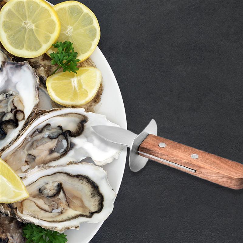 Stainless Steel Oyster Shucking Cutter Shellfish Opener Oyster Knives Wood Handle Scallop Shell Seafood Opener Tool