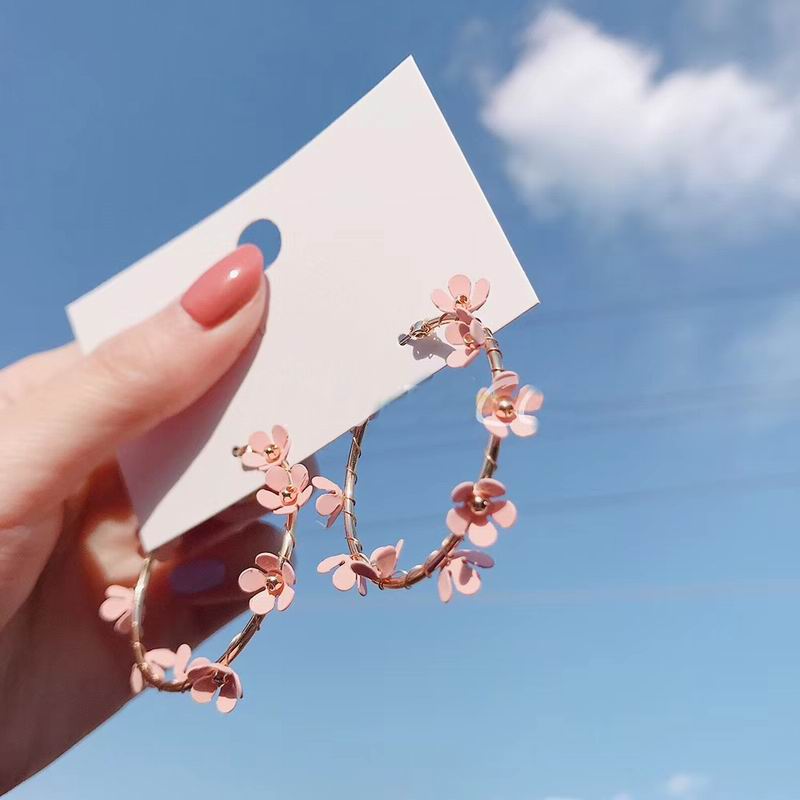 Einfache Blume Band Ohrringe Für Frauen Neue schick Süße Große Runde Kreis Ohrringe Hochzeit Schmuck Schmuckstück: Rosa