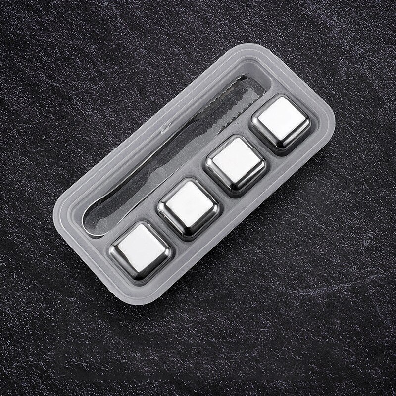 Stainless Steel Ice Cubes Reusable Chilling Stones For Whiskey Wine Dutch Coffee Cooler Tools: 4pcs Silver 1Clip