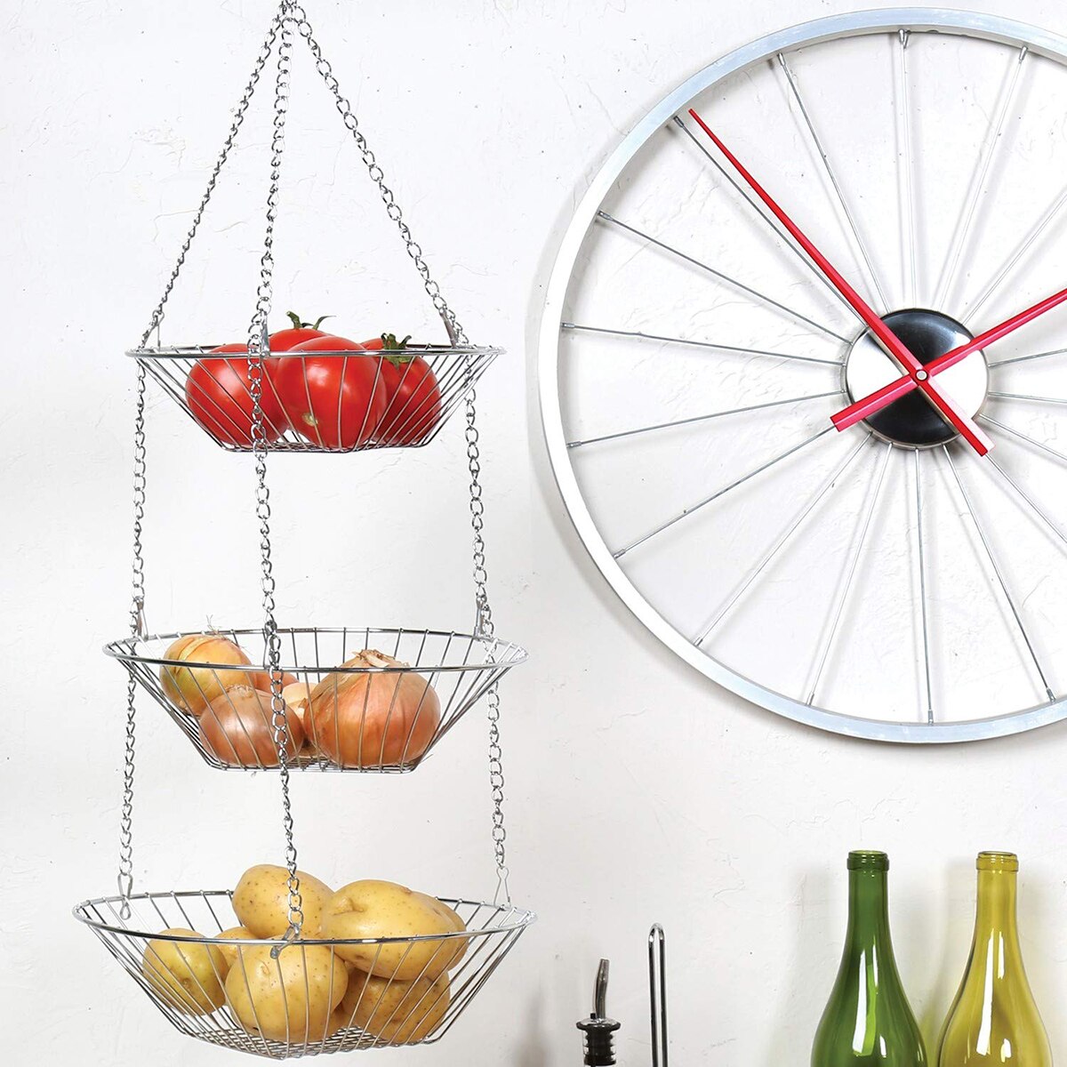 3 Tier Wire Hanging Fruit Basket Home Kitchen Metal Vegetable Storage Organizer Basket 3-Layer Baskets