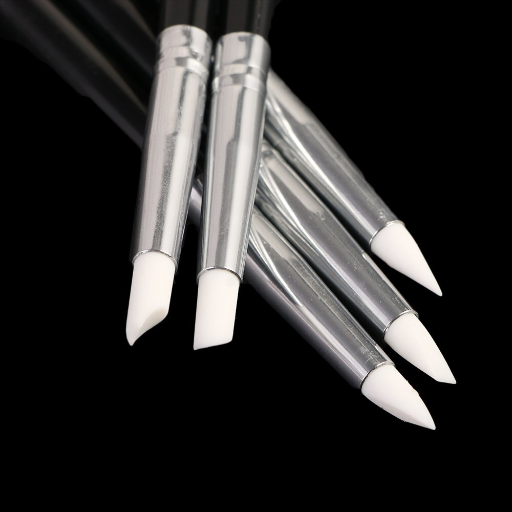 5Pcs Zwarte Staaf Siliconen Pen Voor Schilderen Houten Handvat Nail Art Borstel Accessoires Voor Nail Diy Gereedschap Nail Art manicure Potlood
