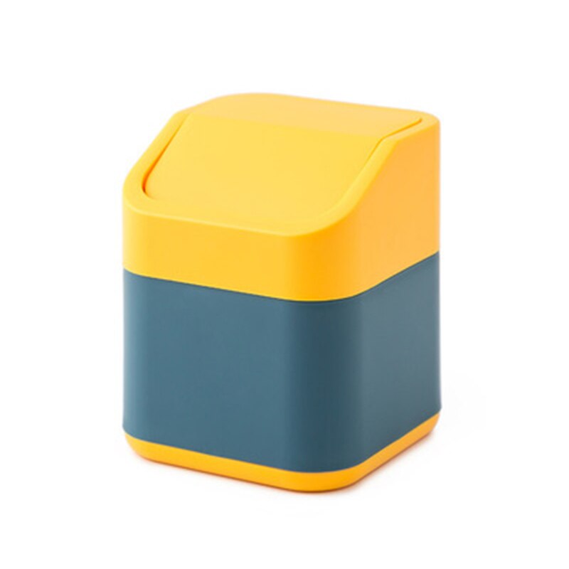 Mini Dustbin Desktop Garbage Basket Family Office Desk Mini Dustbin Dustbin with Cover Household Sundry Bin Box: Flip yellow