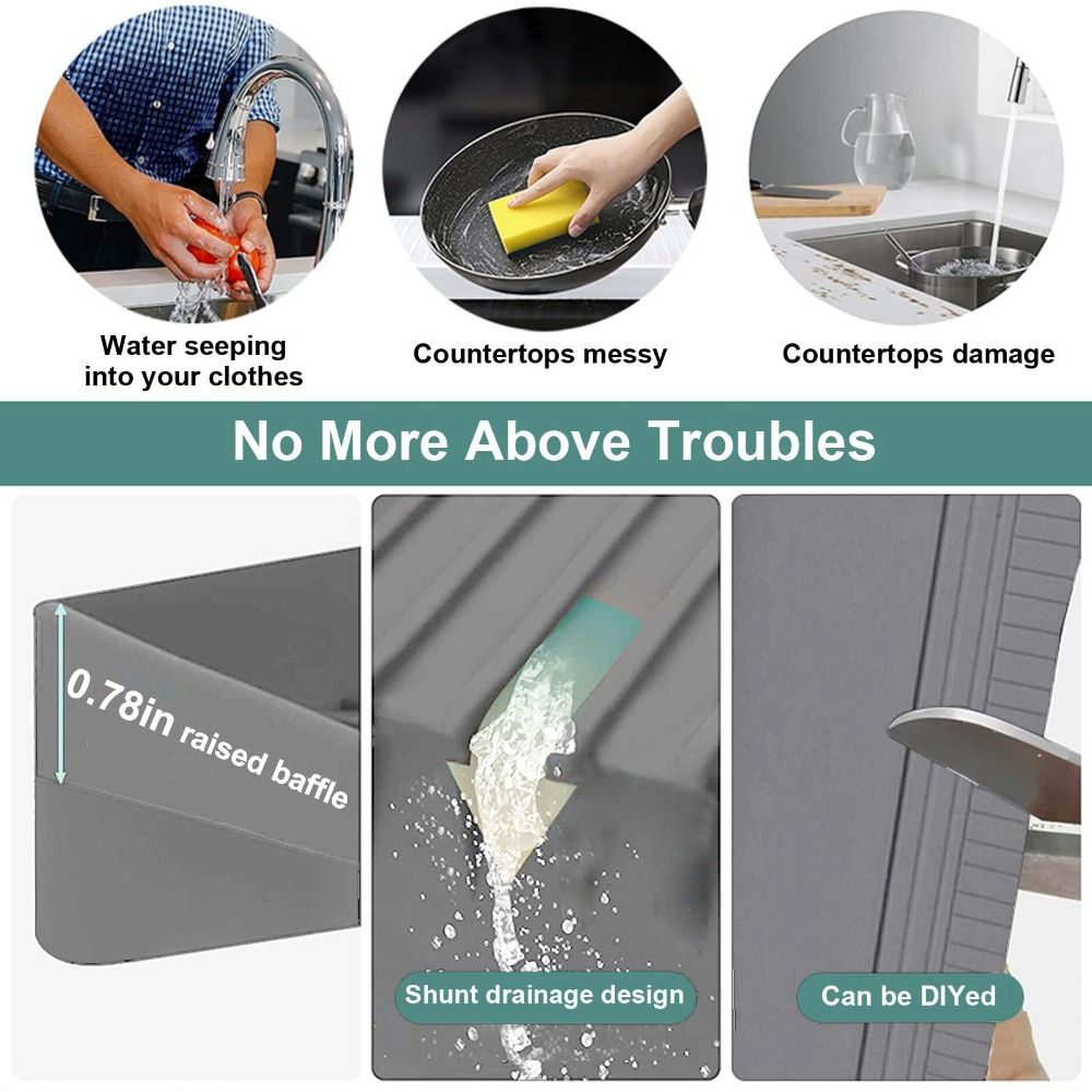 Durable Silicone Sink Edge Protector 4 IN x 20 IN Upgrade Sink Counter Protector Can Be Cropped Sink Splash Guards Kitchen