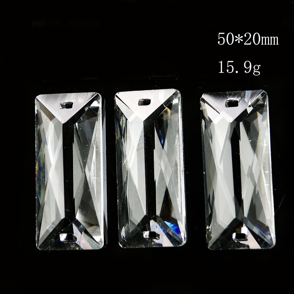 5PCS 50mm Rectangle Transparent Crystals Pendants Chandelier Glass Crystals Lamp Prisms Hanging Ornament Parts Drops 2 Holes