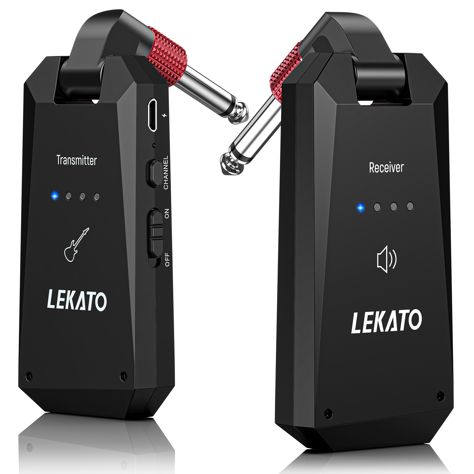 LEKATO 5,8 GHz Gitarre Wireless Sender Empfänger 4 Kanäle Audiosystem für E-Gitarre Bass WS-90 Wireless Gitarrensystem