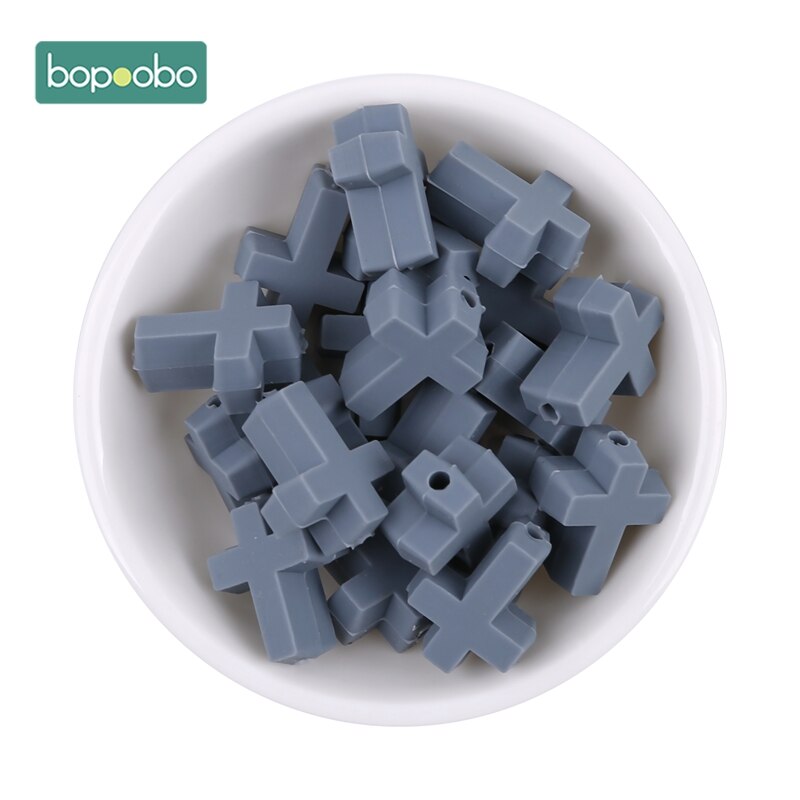 Bopoobo Silicone Cartoon Cross Baby Teether 20pc Silicone Bead BPA Free Baby Teething Beads Silicone Baby Food Grade Teether: Gray cross