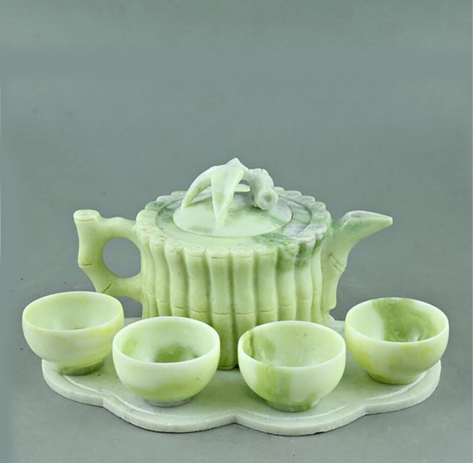 Koperen Standbeeld Natuurlijke Lantian Jade Thee Set Witte Jade Wijn Set Wijn Pot Kopje Thee Pot Pak Jade Ornament Craft
