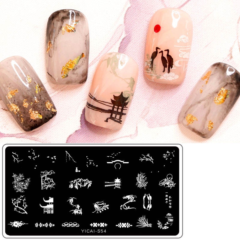 Nagel Stempelen Plaat Chinese Stijl Tekening Rechthoek Template Nail Art Afbeeldingsstempel Stencil Print Gereedschap