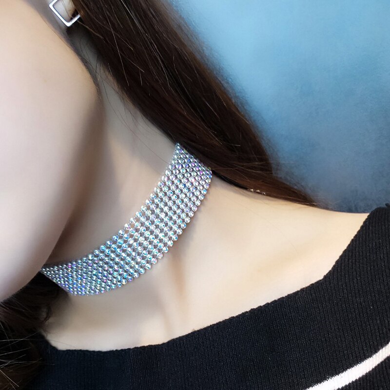 Crystal Rhinestone Choker Ketting Vrouwen Bruiloft Accessoires Zilveren Ketting Punk Gothic Chokers Sieraden Collier Femme #95027