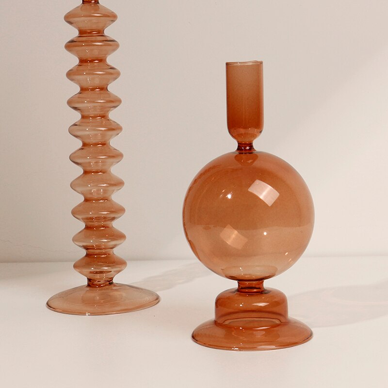 Brown Glass Candle Stick Holders Table Decoration Candles Holder for Candlestick Dinner Candles Party Wedding Centerpieces home