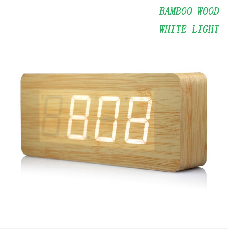 Grote houten klok ongebruikelijke led digitale houten wekker despertador geluid gecontroleerd elektronische klok desktop 21*9*5cm: Bamboe hout wit