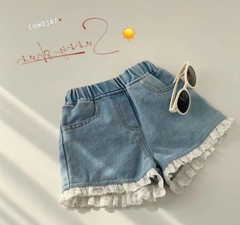 Zomer Meisjes Shorts Tienermeisjes Kant Korte Broek Kids Baby Leuke Zoete Jeans Kinderen Zomer Shorts 2 5 7Y: 130CM