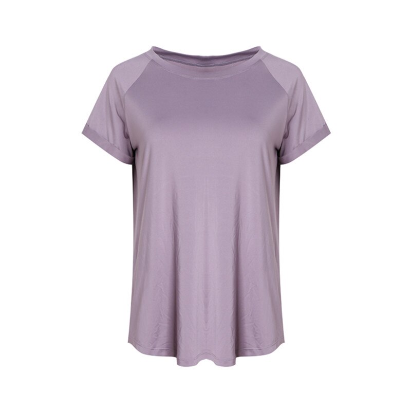 Women Summer Loose Short Sleeve Sport T Shirt Breathable Net Yarn Patchwork Back Fork Opening Quick Dry Running Yoga Shirt