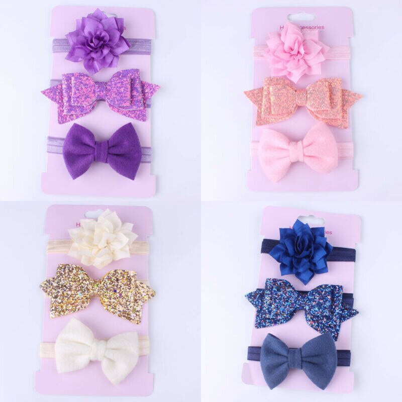 Baby Accessoires Hoofddeksels 3 Stks/set Schattige Baby Baby Meisjes Boog Hoofdband Elastische Haarband Photo Props