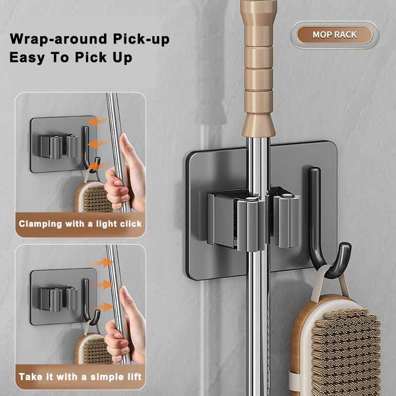 Soporte para fregona de acero inoxidable 304, ganchos multiusos adhesivos montados en la pared, organizador de almacenamiento para el hogar, colgador de escoba