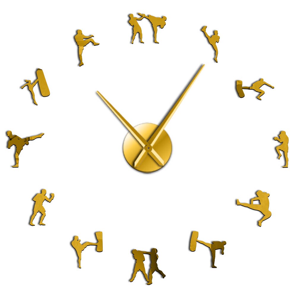 Taekwondo figurer diy gigantisk veggklokke kickboksing karate gutter kampsport dekorativ stor veggklokke: Gull / 47 tommer