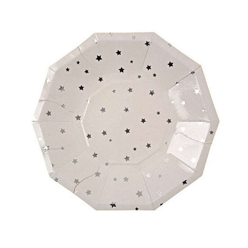 Goud zilver folie ster papieren borden babyshower feest servies papieren bordjes bekers servetten voor bruiloft verjaardag ster feestbenodigdheden: S 8 stuks 7 inch plaat