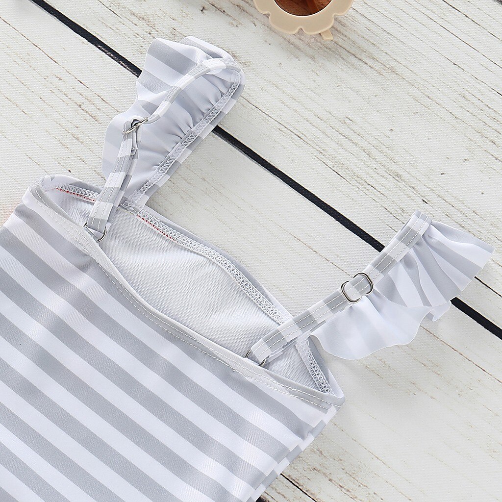Baby Swimwear Child Kids Cute Ruffle Striped Rainbow Print One Piece Swimsuit swimwear купальник для девочки#GH