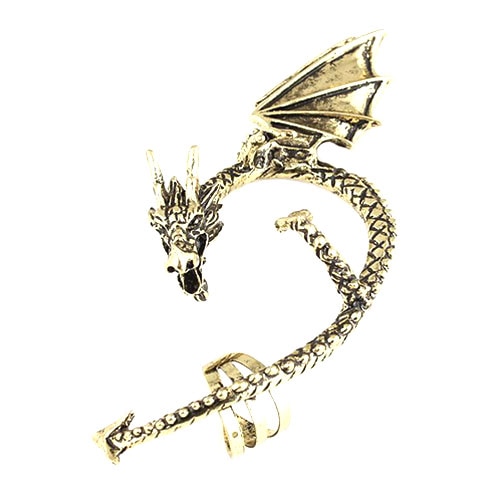 Women's Retro Earrings Gothic Punk Etched Dragon Shape Ear Cuff No Piercing Earring aretes de mujer серьги женские: Bronze