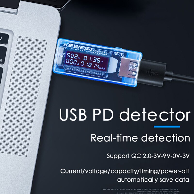 Lcd usb detektor usb volt strøm spænding læge oplader kapacitet tester meter voltmeter amperemeter strømbank stik