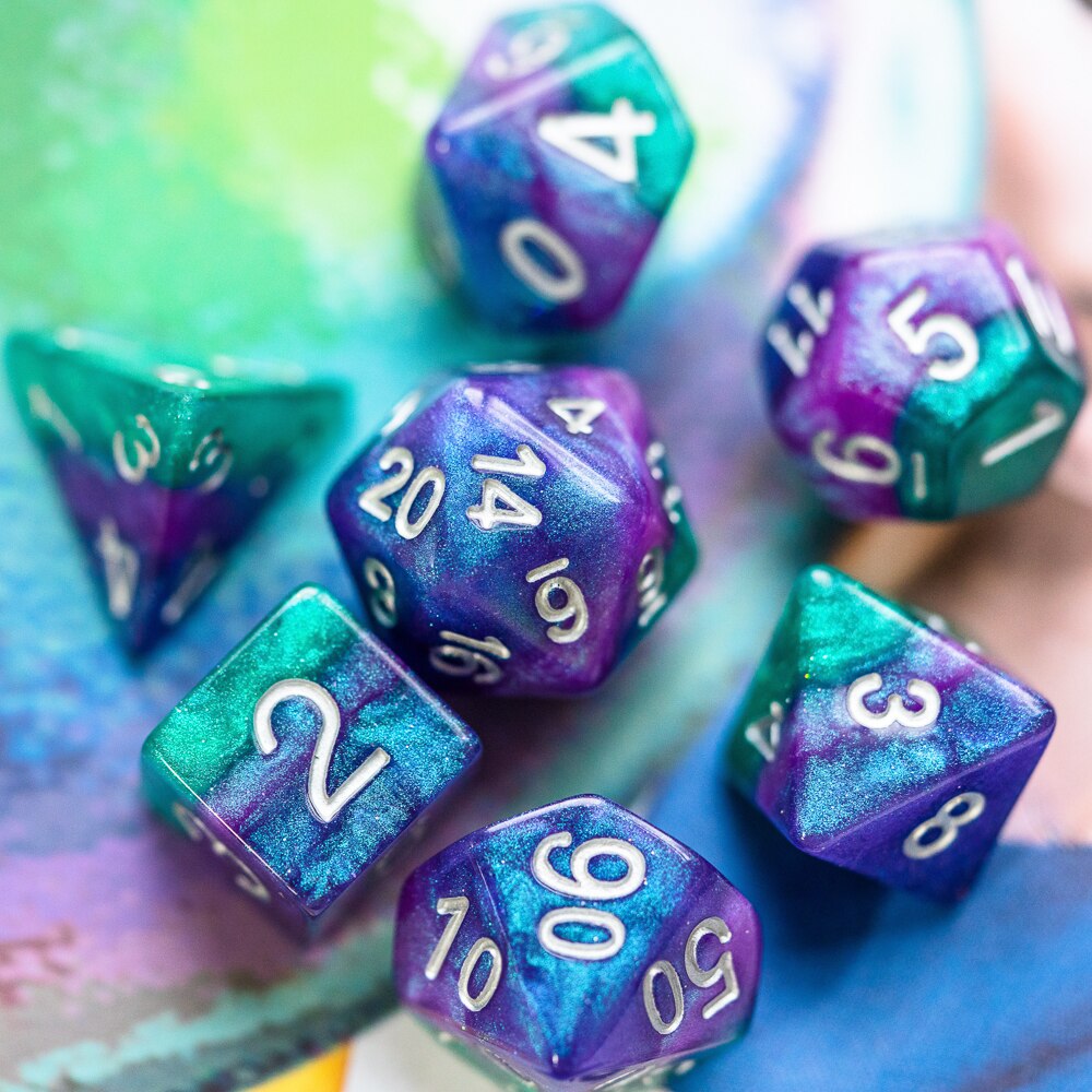 7 stk/sæt sparkle galaxy dnd terninger d&d terninger  d4 d6 d8 d10 d% d12 d20 polyedriske spil terninger sæt til bordspil mtg rpg