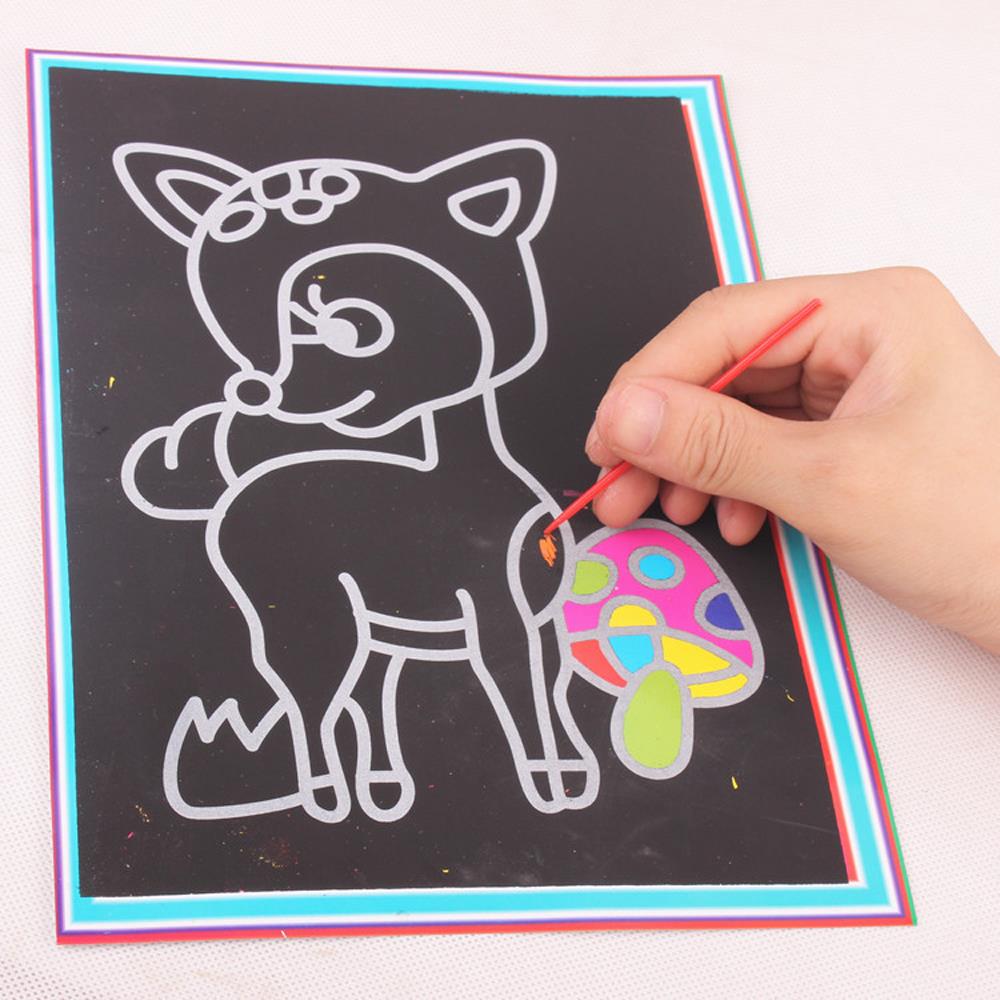 1pc DIY Plush Ball Painting Stickers Children Educational Handmade Puzzles 5pcs small Scratch Art Paper Magic Painting Paper WYQ