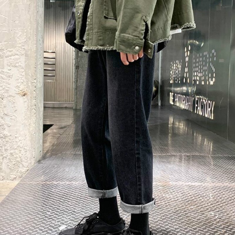 Homme jean cheville longueur uni Chic Simple loisirs homme pantalon droit tout match Streetwear Chic rétro Hip-hop grande taille 3XL BF