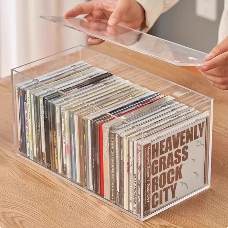 Acrylic CD Storage Box Transparent Plastic DVD CD Organizers Bin With Lid Dustproof Stackable Shelf For Video Games Book 보관함