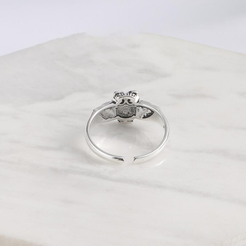Anillo de plata de primera ley con forma de búho para mujer, sortija, plata esterlina 925, estilo Retro, personalidad, estilo literario, , apertura de tamaño variable, SRI114