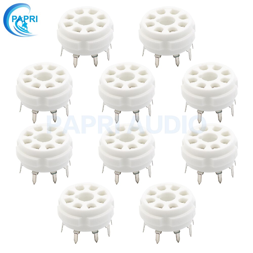 PAPRI 10PCS Ceramic K8A PCB Tin Gold Plated 8Pin Vacuum Tube Socket Top Mount Gold Octal Valve Base For KT88 EL34 274B 6SN7 6V6