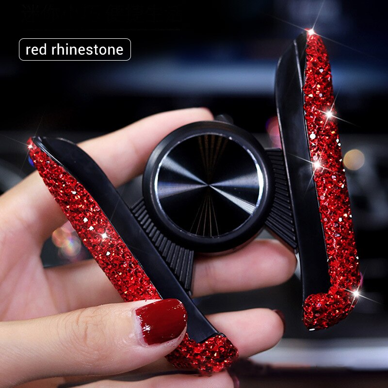 Universele Mooie Bling Glitter Auto Mount Automatische Zwaartekracht Mobiele Stand Telefoon Houder Voor Vrouwen: red