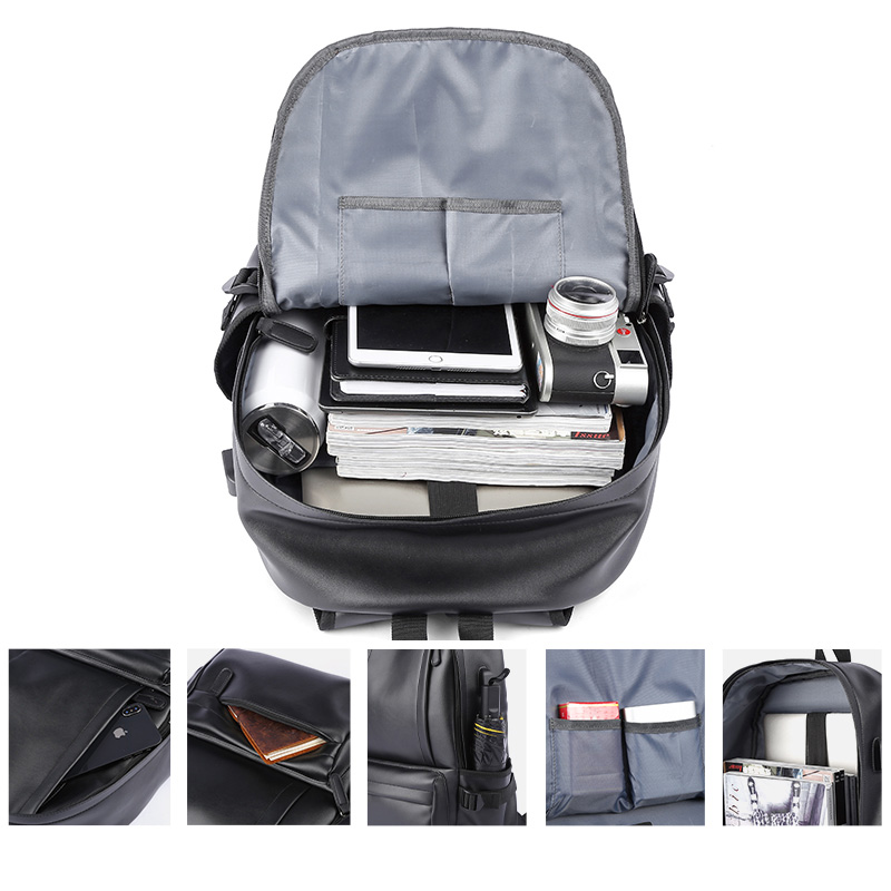 MOYYI Men Leather Backpack Waterproof 14 inch Laptop Backpacks with USB for Teenager Travel Sport Male Mochila