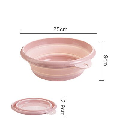 Portable Folding Wash Basin Household Outdoor Dual Purpose Hanging Holes Wash Face Fruits Vegetables Basin Plastic: Pink 25X9CM