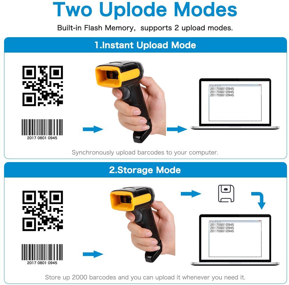 Portable Handheld Barcode Scanner 1D 2D QR Code Wired Wireless 2.4G USB Connection PDF417 POS Terminal with Stand Holder