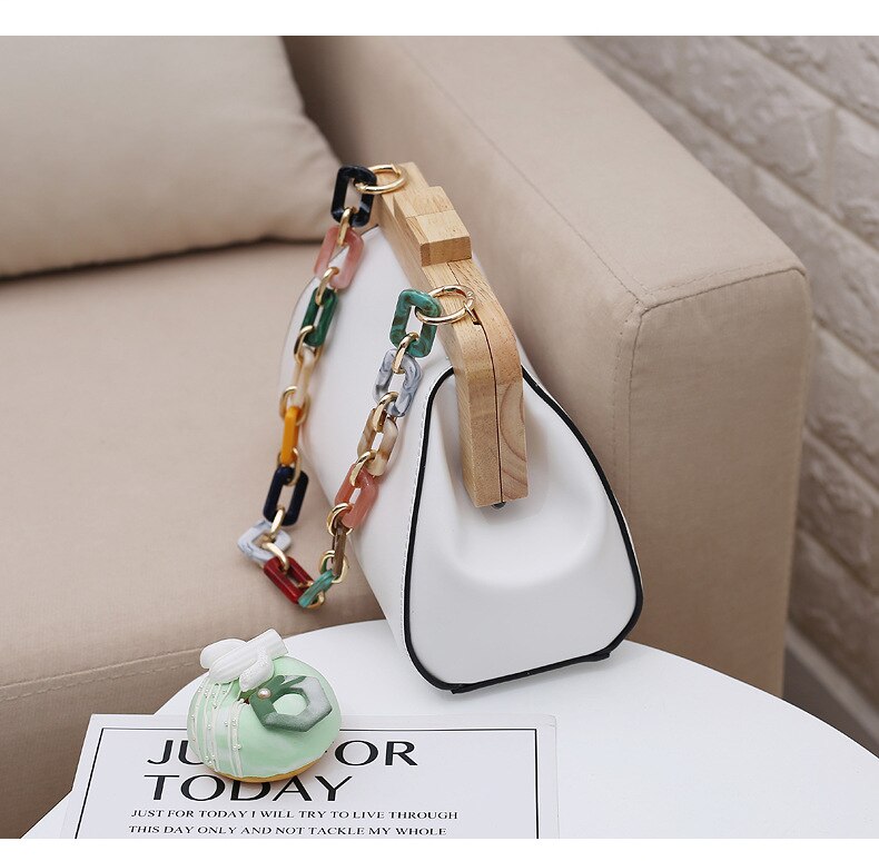 Petit sac à main pour femmes, nouvelle version coréenne de tendance, pince en bois native avec chaîne en jade