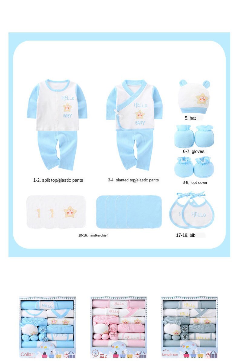 18 stykker baby tøj nyfødt dreng tøj 100%  bomuld spædbarn tøj baby pige tøj sæt romper pels sokker hat