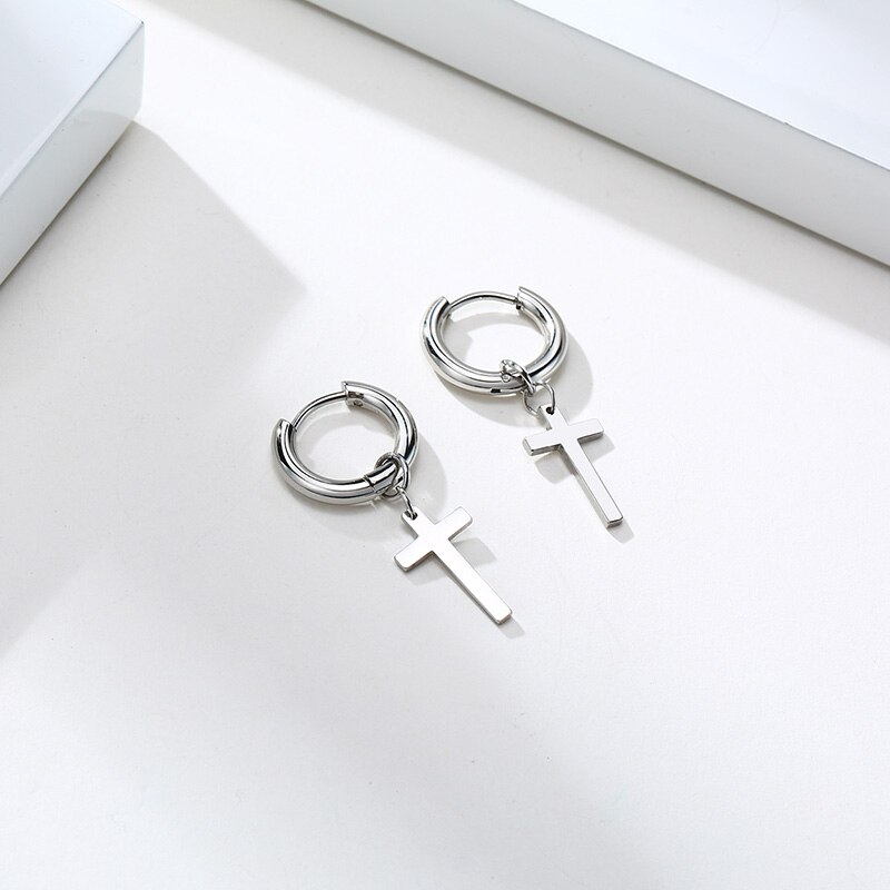 Stainless Steel Stud Earring with Cross Charm for Guys Men Earrings christmas Jewelry