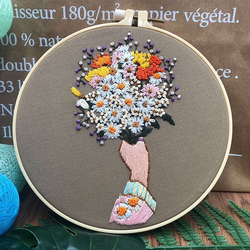Bouquet Pattern Beginner Handmade Art Needlework Material DIY Kits Embroidery Fabric Sewing Craft Set Home Decor: Flowers 06