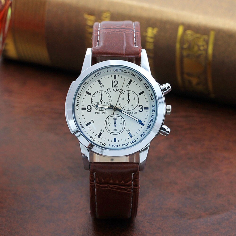Men's Leather Strap Sports Quartz Watch