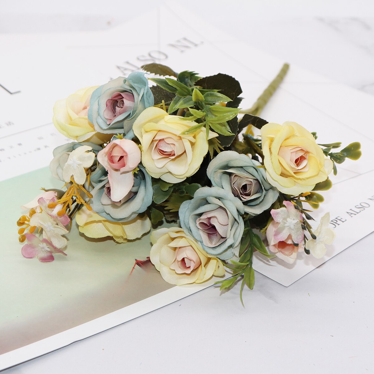 13 huvuden siden rosor brudbukett bröllop juldekoration för hem vas prydnadsväxter blomkruka konstgjorda blommor scrapbooking: 7