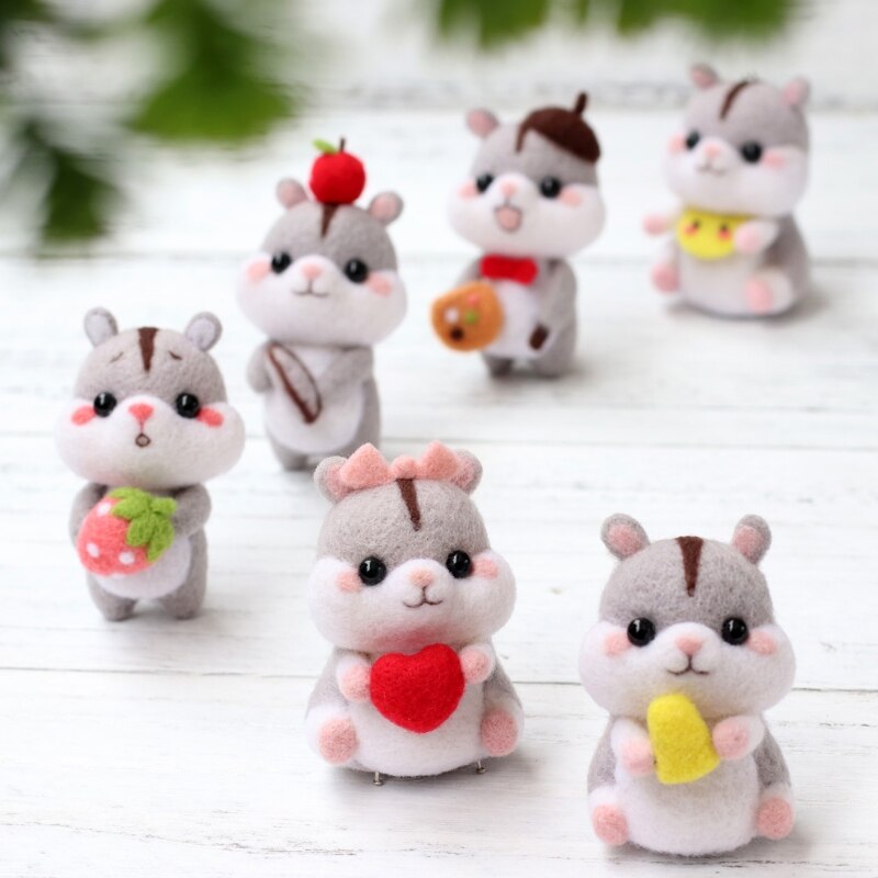 Schattige dieren hamster wollen vilt pop knutselen handgemaakte diy onafgemaakte geprikte breipakket naald materiaal tas